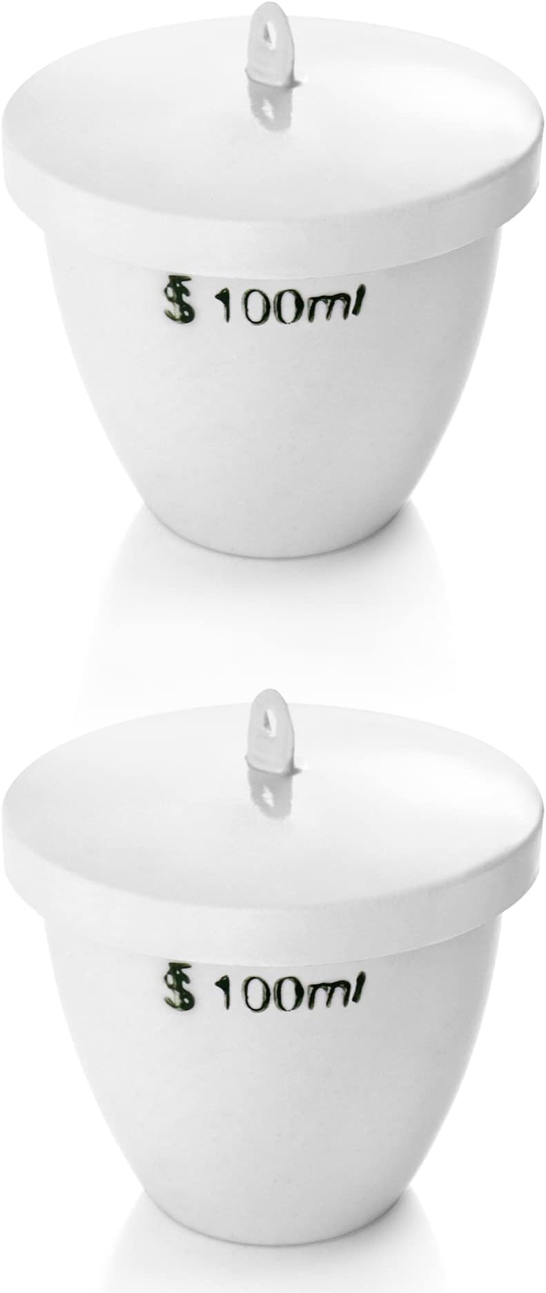 QWORK Porcelain Crucible with Lid, 100ml Capacity, 2 Pack, for School, Laboratory