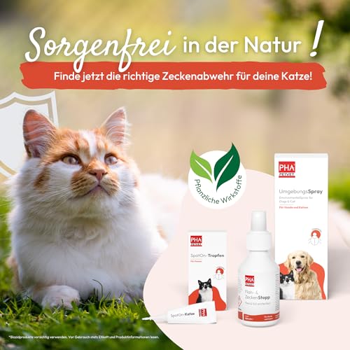 PHA Spot On für Katzen – Natürliches Floh- Zeckenmittel Katzen, Schutz gegen Flöhe, Zecken & Milben mit Neemöl & Laurinsäure, Zeckenschutz Katze, Anti Floh Katze, 2 Tuben à 1,5 ml
