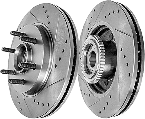 Image of Detroit Axle - RWD Front Brake Kit for 2005-2008 Ford F-150 2006-2008 Mark LT, 2007, Drilled Rotors Right Brake Caliper w /Bracket Replacement: 6 Lug Models with 12.99 inch inch Rotor Diameter - 3pc Set