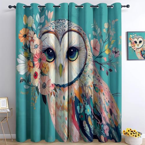 Rideaux occultants thermiques phoniques opaques hibou turquoise