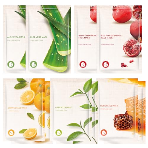 Hydrating Face Masks Skincare Combo Set, Face Mask Set for Women Men Skin Care Moisturize, Facial Sheet Masks for All Skin Types, Pack of 10(Variety pack)