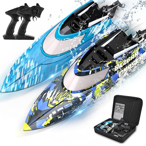 BEZGAR RC Boat, 2 Packs 12 inch Fast Speed RC Boat 30 KPH with A Portable Suitcase for Lakes & Pools...