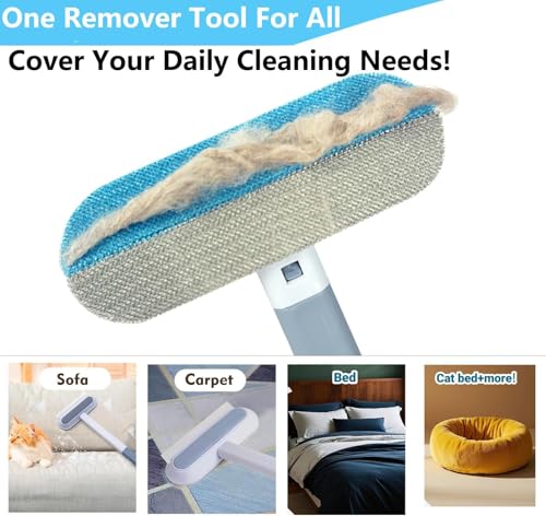 Image of 4 in 1 Cat and Dog Hair Remover, Pet Hair Removal with 17-Inch Extra Long Handle for Couch, Furniture, Carpet, Clothes, Bedding, Tile, Hardwood Floor, Car, Window, Cat Fur Removal Cleaning Tool (1PCS)
