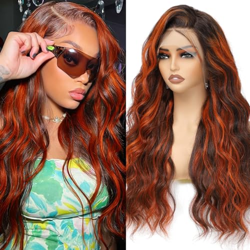 Image of LAINSS P4 /350 Ginger Orange and Brown Colored Body Wave Lace Front Wigs Human Hair 13x4 Highlight HD Lace Front Wig Human Hair Pre Plucked for Black Women 180% Density Glueless Wig 32Inch