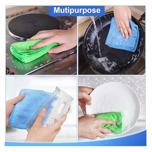 Image of Microfiber Cleaning Cloth, Multi Colour, Lint & Scratch Free, 100% Absorbent, Multipurpose, 12 inchX 12 inch Inch, Premium Microfibre Towels for Car Bike Cleaning Polishing Washing & Detailing.