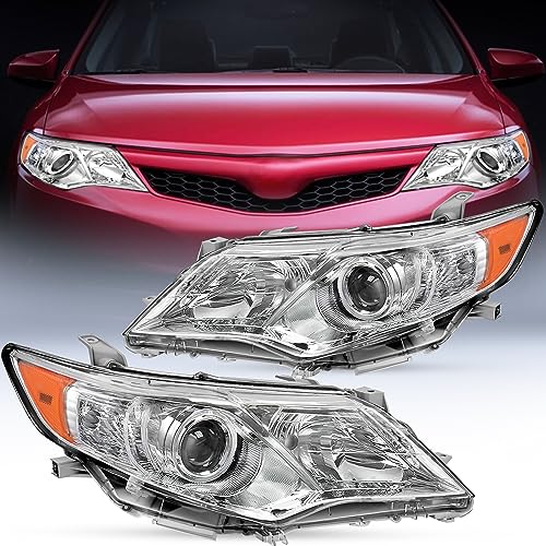 Image of Nilight Headlight Assembly for 2012 2013 2014 Toyota Camry L /LE /XLE /Hybrid Headlamps Replacement Chrome Housing Amber Reflector Driver and Passenger Side