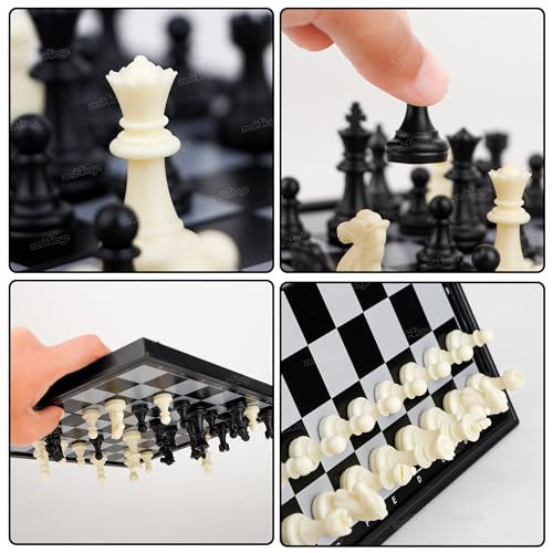 Image of Zest 4 Toyz Magnetic Chessboard Game Set for Kids Travel Portable Case Chess Set with Folding Board 2 Players Travel Toys for Kids and Adults (Black and White)