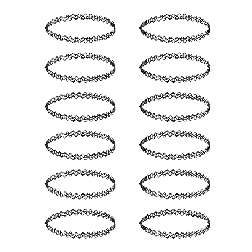 LICQIC Colliers Ras du Cou, 12 Pièces Colliers Colliers Jarretière de Mode Bijoux de Mode Bijouterie pour Filles Enfants Femmes en Caoutchouc élastique, Noir
