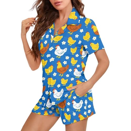 Image of Women's Short Sleeve Sleepwear Button 2 Piece Plus Size Pajamas Casual Soft Stretchy Funny Nightwear with Pockets