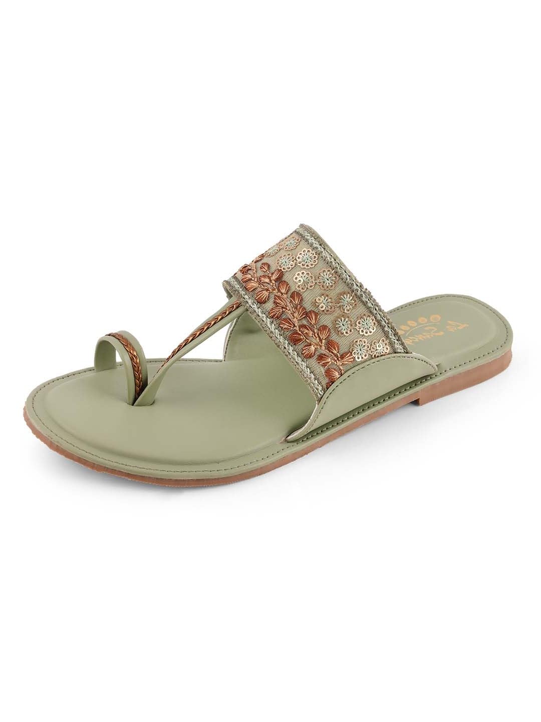 LaSancy Embroidered Slip-ons Ethnic Flats | Toe-Ring Festive Chappals | Womens Fashion Sandals | Green (B0CD63CP2T) Amazon Price History, Amazon Price Tracker