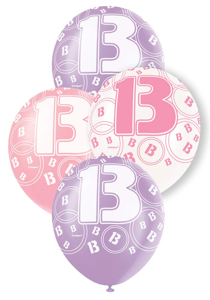 Unique Party 80917 - 12" Latex Glitz Pink 13th Birthday Balloons, Pack of 6