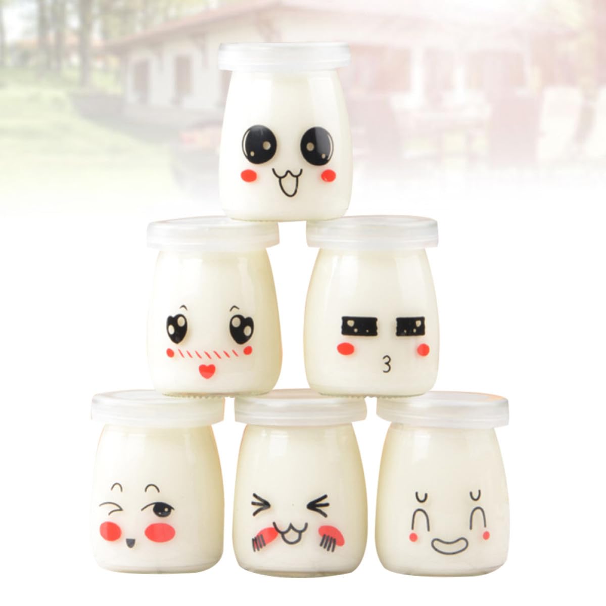SOLUSTRE 10pièces Lot de Bocaux Verre pour Yaourt et Pudding Résistant Chaleur Motifs Visages Cartoon Aléatoires Pots de Dessert Pratiques et Durables Plusieurs styles