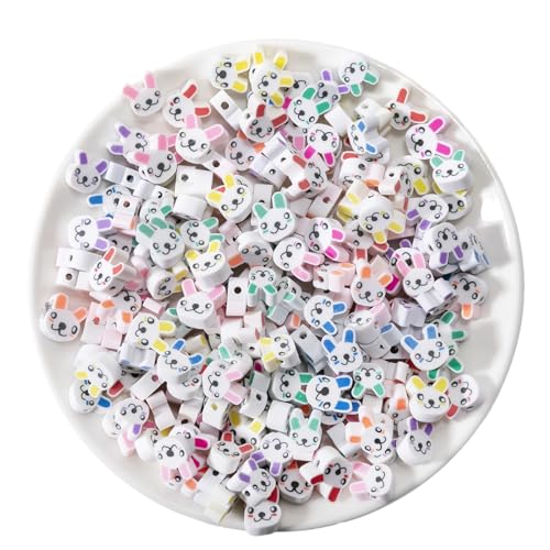 100pcs Animal Rabbit Polymer Clay Spacer Beads for Women Jewelry Making DIY Bracelet Necklace Earrings Accessories (Rabbit)