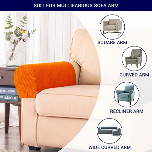 Subrtex Stretch Armrest Covers Spandex Arm Covers For Chairs Couch Sofa Armchair Slipcovers For Recliner Sofa With Twist Pins 2Pcs (Orange) #TOP5
