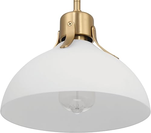 Miniatura 5 de Robert Stevenson Lighting Delano - Lámpara de techo industrial de metal y vidrio grabado, dorado y blanco