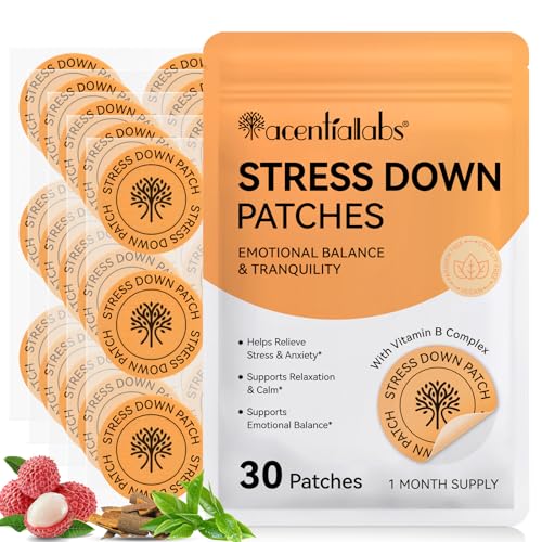 Stress Down Patches | Stress & Anxiety Support | Botanical Plant-Based Formula with Green Tea, Vitamin B Complex,Natural Patch Mood Calming Stickers,Anxiety Relief Patch for Men and Women | 30 Patches