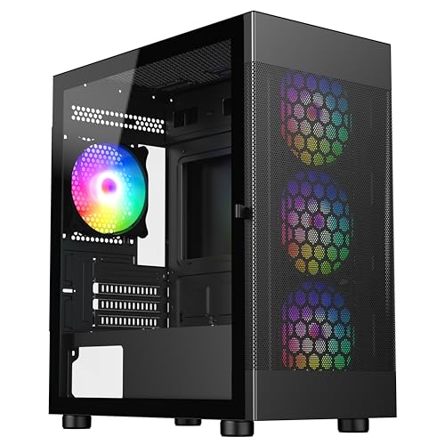 Gabinete para PC DIYPC ARGB-G5-BK Negro con USB 3.0, vidrio templado y diseño Micro ATX para gaming, con 4 ventiladores ARGB preinstalados miniatura 2