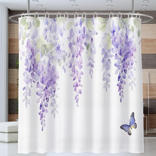 Rideau de douche 180x200 cm imperméable en polyester blanc glycine