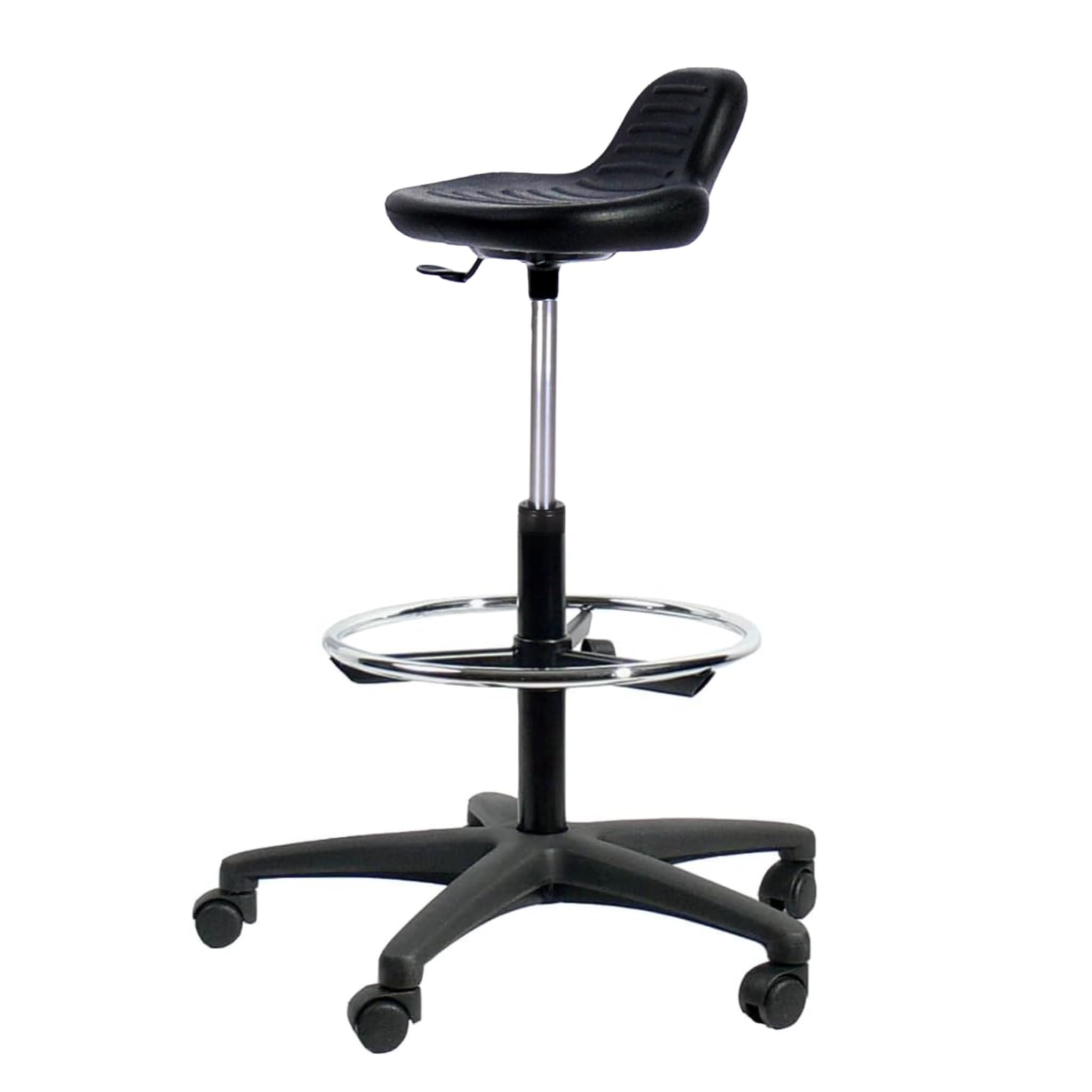 Topsit Taburete giratorio IND04 de poliuretano, taburete con soporte de pie, altura regulable y fácil de limpiar, base estable con anillo de metal.