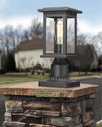 Outdoor Post Light Fixtures, Hwh Exterior Pillar Lantern Pole Lamp In Matte Black Finish With Clear Glass Shade, 5Hd37P Bk #TOP6