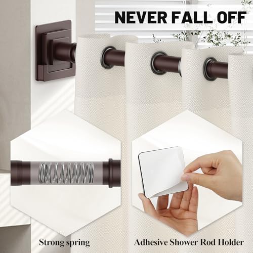 Image of UIOSANRT Brown Shower Curtain Rod 31-79 inches, Stainless Steel Shower Rod & Tension Rod, Adjustable Tension Shower Curtain Rod for Bathroom, Windows, Closet