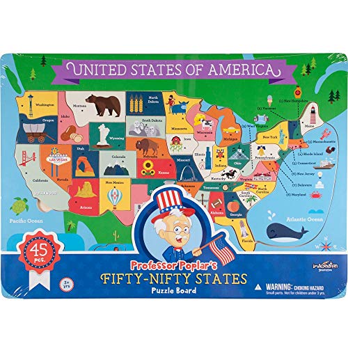 Imagination Generation Usa States Chunky Puzzle Board - Learn All 50 States With Professor Poplar's Wooden Pegged Puzzles - Children's Educational Toys - Usa States #TOP5