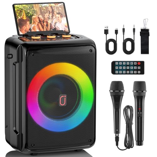 JYX Karaoke Machine for Adults and Kids Bluetooth Speaker with 2 Microphones Portable Party Karaoke Speaker with DJ Lights Support TWS/REC PA System Best Gift for Brithday etc