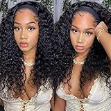 ISEE Hair Headband Human Hair Wigs 180% Density Water Wave Curly None Lace Front Wigs for Black Women Glueless Deep Wave Machine Made 18Inch