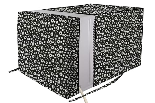 Image of The Furnishing Tree Elastic fit waterproof Polyester window ac cover suitable for Croma 1.5 Ton, Dustproof cover for inner and outer section, In CM: (55.88x71.12x45.72), Floral Pattern White