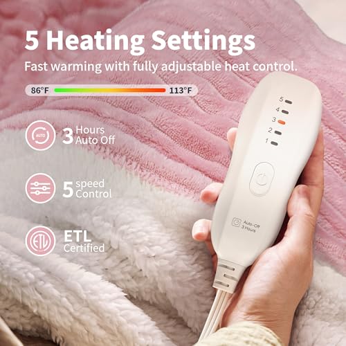 Heated Blanket Electric Blanket Throw 50”X60”-Heating Throw with 5 Heat Settings-3 Hours Auto Off,ETL Certified,Machine Washable (Pink) - Image 4