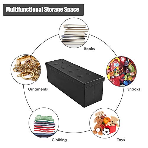 Giantex 45" Folding Storage Ottoman Bench, Storage Chest To Support 660Lbs, 165L Storage Trunk Footrest Padded Seat Coffee Table For Bedroom Hallway, Faux Leather, Black #TOP3