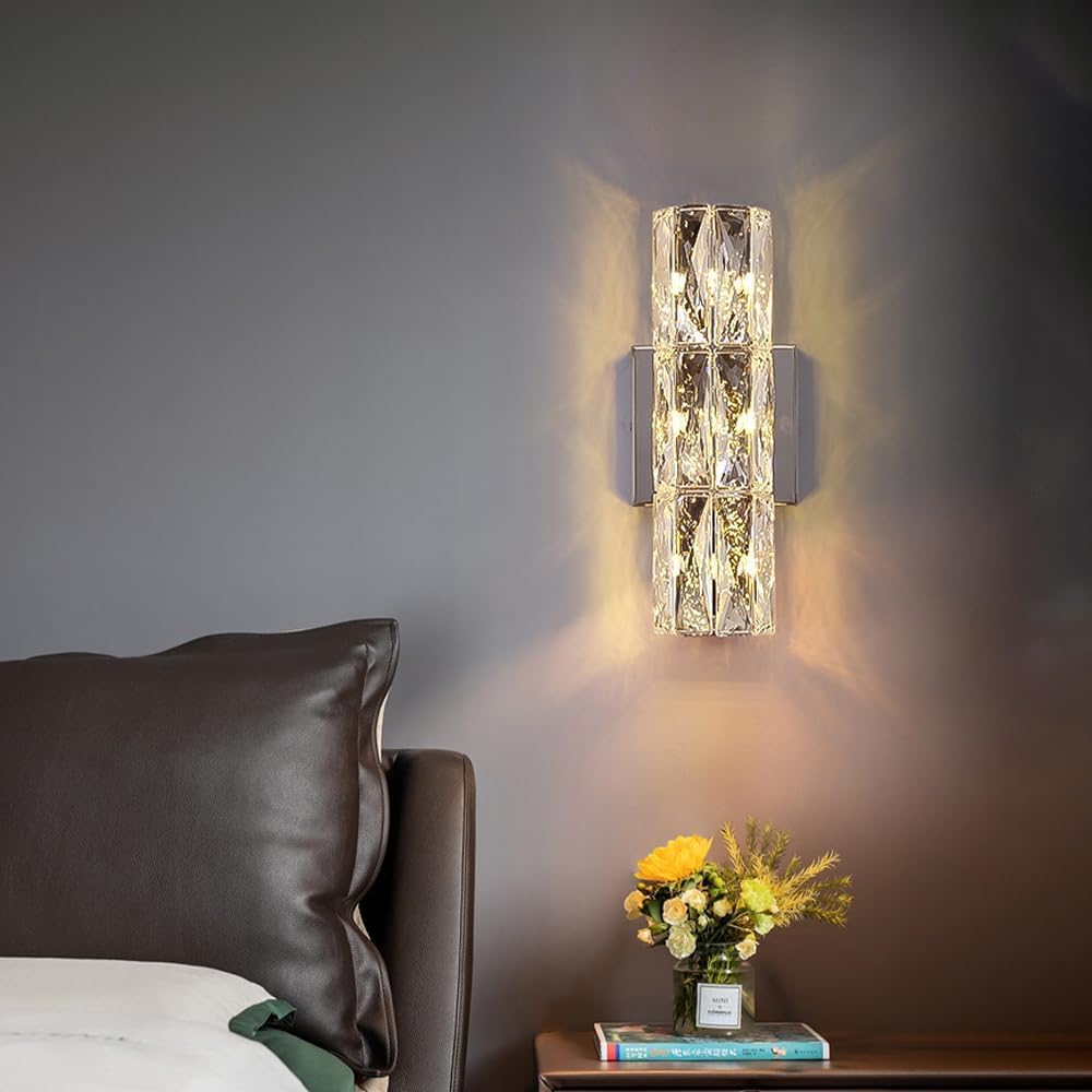 Appliques murales en cristal longues appliques murales en cristal chromé pour salon chambre à coucher luminaires de vanité de salle de bain linéaire de luxe lampe de chevet moderne nordique po