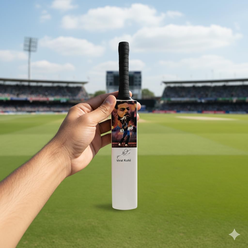 AEM Wood Virat Kohli Miniature Signature Cricket Bat With Photo Showpiece 12 Inch|Pack Of 1 2