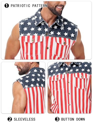 AOBUTE Mens American Flag Denim Vest Sleeveless 4th of July Jean Jacket3