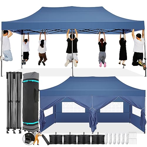 Image of HOTEEL 10x20 Pop Up Canopy with 6 Sidewall,Heavy Duty Canopy UPF 50+ All Season Wind Waterproof Commercial Outdoor Wedding Party Tents for Parties Canopy Gazebo with Roller Bag(10 x 20ft Navy Blue)