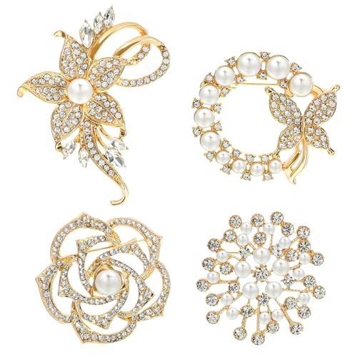 4pcs Brooches and Pins for Women Flower Brooch Crystal Pearl Brooch for Women Fashion Accessories