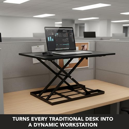 Image of Mount-It! Standing Desk Converter 32 inch x 22 inch - Sit Stand Desk Riser with Gas Spring Lift, Slim 2.5 inch Low Profile, Height Adjustable Desktop Workstation, Preassembled Sit-Stand Solution for Home & Office