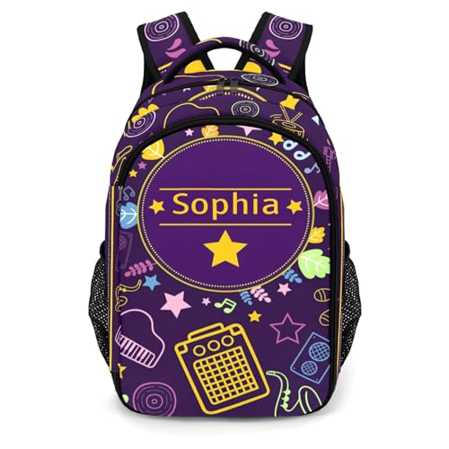 Custom Purple Cartoon Music Backpack Custom Name Large Capacity Shoulder Bags for Sports Party