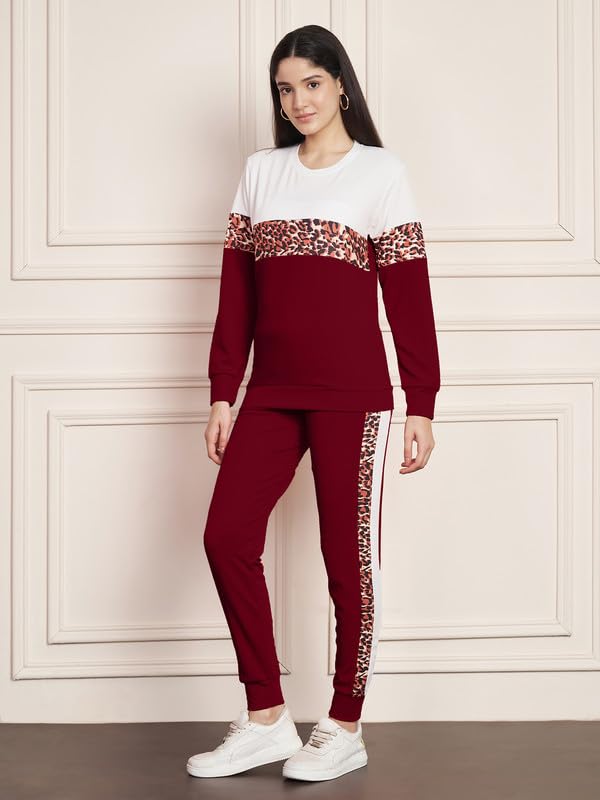 Image of DTR FASHION Polyester Blend Animal Print Taped Tracksuit | Night Wear Suit For Women