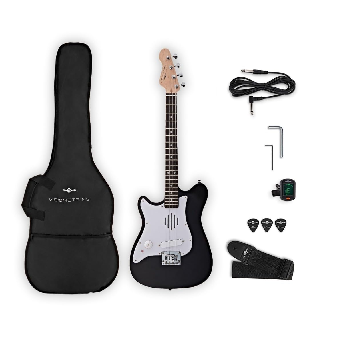VISIONSTRING Mini Chitarra Elettrica Mancina 1/2 con Altoparlante, Nero | Chitarra Bambini 1/2 con Altoparlante Integrato, Borsa Tracolla Accordatore e Plettri, Mancina, Nero