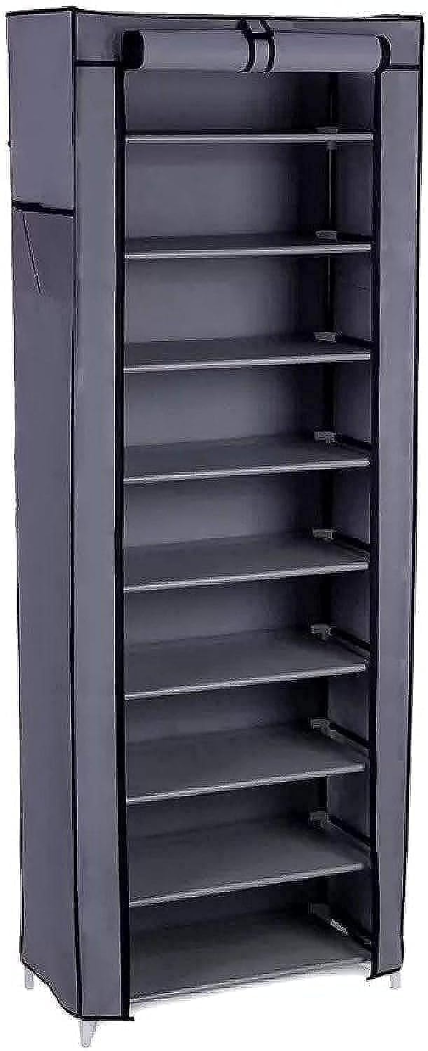 Assembled 9-Tier Fabric Shoe Cabinet in a living room setting
