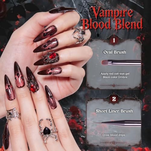 Image of Beetles Halloween Nail Art Brushes Set, 5Pcs Nail Liner Brushes, Dotting Tools,Fingernail Art Design Pens with Holder&Palette for Gel Polish, Spider Web, Blood Drip and DIY Salon Dark Romance Designs