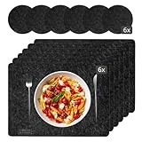 ACAVEON Tischsets Abwaschbar aus Filz   12er Set   Platzsets Hitzebeständig, 6 Teller Untersetzer und Glasuntersetzer für Esstisch   Platzdeckchen im Skandinavischen Design, Filzset Anthrazit, 44x32cm