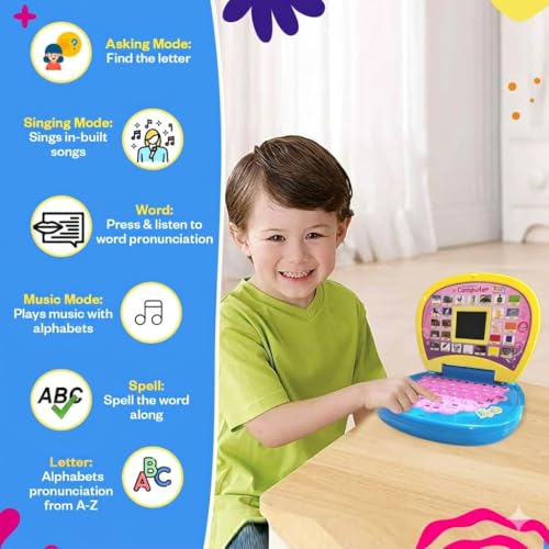 Image of Educational Learning Laptop Toy with LED Display and Musical Effects | Play & Learn with Fun | Indoor Toy for Kids /Girls /Boys | Assorted , Power Source: 3xAA Battery (Not Included)