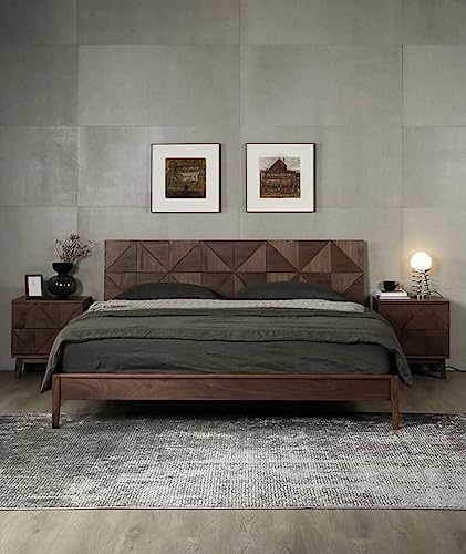 Image of Solid Sheesham Wood King Size Cot Bed Without Storage for Bedroom - Wooden King Size Cot for Bedroom - Solid Wooden Double Bed Palang for Home (Brown)