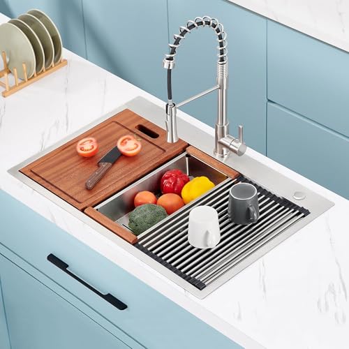 33 x 22 inch Drop In Kitchen Sink, HausinLuck SUS304 Stainless Steel Drop In Workstation Ledge Sinks...