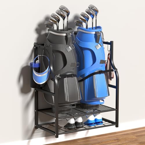 Ultrawall Wall Mount Golf Bag Organizer, 2 Golf Bag Storage Stand w/Wheels