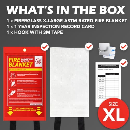 Image of 72 HRS XL Emergency Fire Blanket 47 inchx71 inch - Fiberglass Fire Safety Tool for Home, Kitchen, Camping, Survival | Extinguisher Alternative for Grill, Welding, Fire Pit
