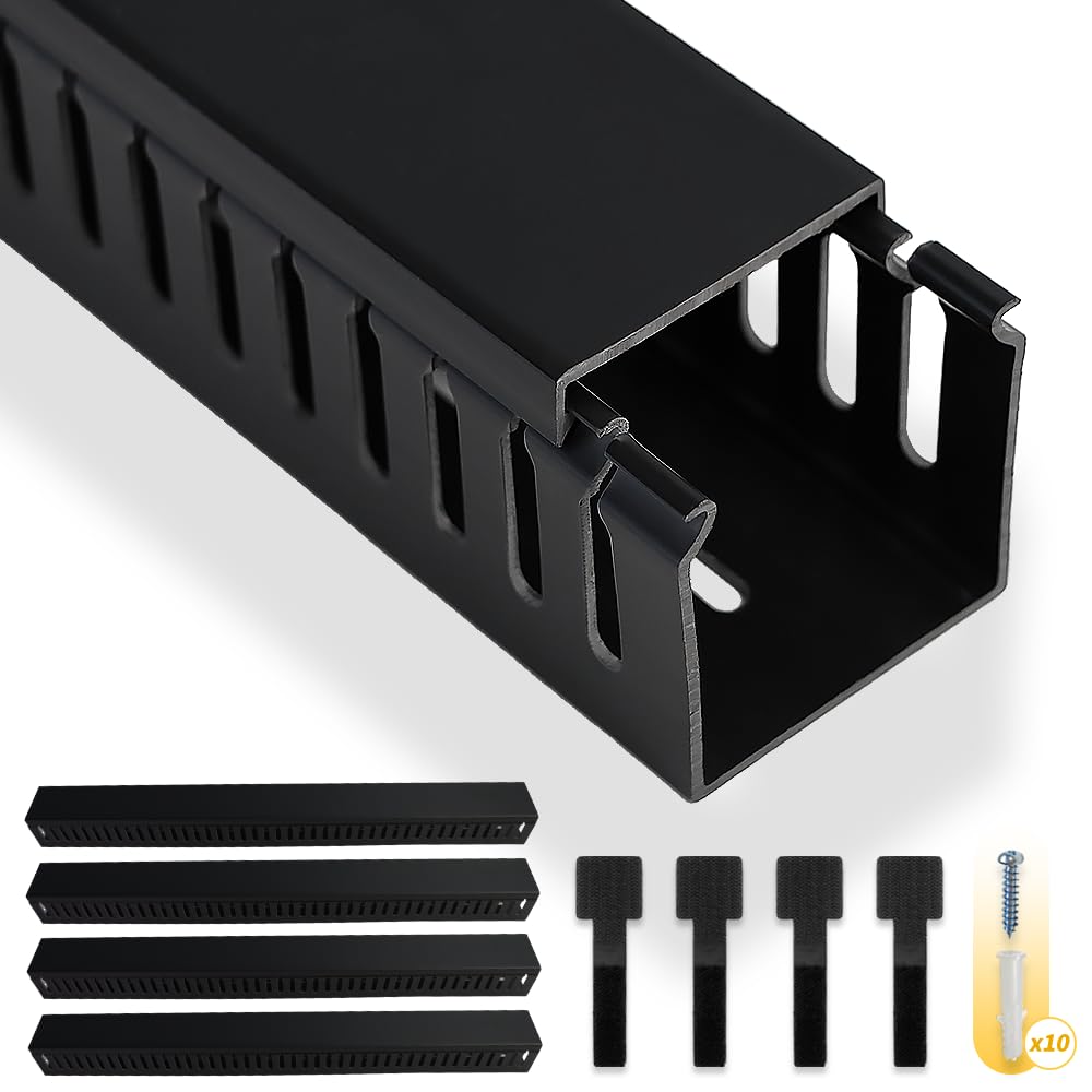 Kit de gestion de câbles à fente ouverte de 241,3 cm - Structure à clipser améliorée - Cache-câble pour sous bureau et réseau industriel/PC/téléviseurs - 60 x 5 x 5 cm - Noir LWH