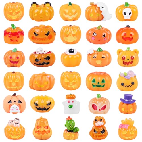 KIPEREE 30PCS Halloween Mini Resin Pumpkin Figures – Cute Mini Halloween Decorations Ornaments for Kids Crafts, Desk Decor, Garden, Dollhouse, Party Favors